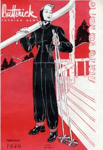 1940s ski resort illustration - Butterick Fashion News February 1940