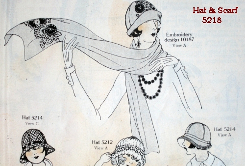 Butterick Hat and Scarf Pattern, # 5218, May 1924 Delineator