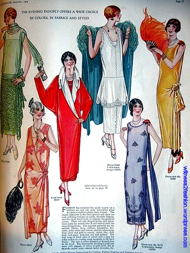 Evening Wrap Coat and Evening Dresses, December 1924.