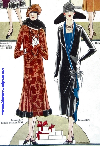 Schließendes Kleid mit Schärpe (rechts) vom Dezember 1925.