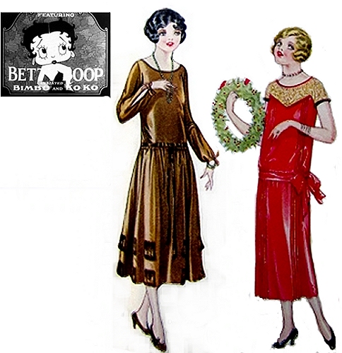 Betty Boop, and fashion illustrations of women aged 15 to 20; Delineator, 1924.
