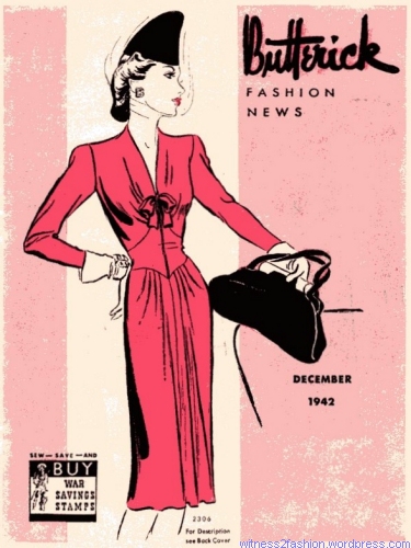 Butterick Fashion News cover for December 1942. This is dress pattern #2306.