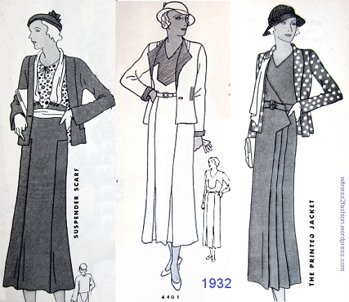 Two-fabric outfits, Butterick's Delineator, 1932.