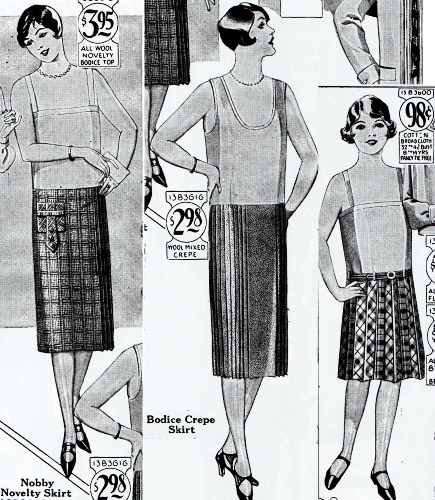 1920's skirts suspended from a bodice. 1927-28. From Blum, Everyday Fashions of the Twenties, 