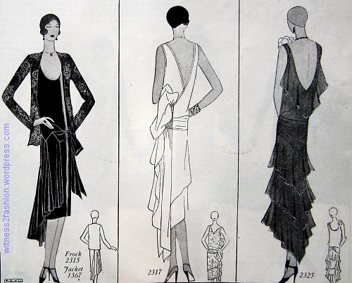 Dresses for Dancing, Dining and the Opera, Delineator, nov. 1928. Butterick patterns 2315, 2317, 2325. Jacket 1367.