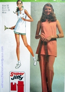 Simplicity No. 9417, dated 1971. Tennis dress and shorts, or tunic and long trousers.