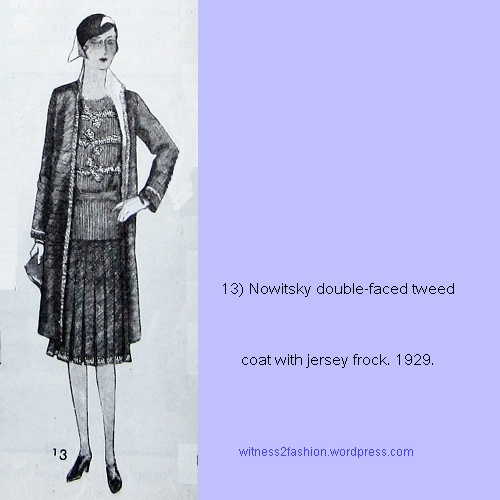 A suti using double-faced tweed, by Nowitsky; 1929 sketch from Delineator.