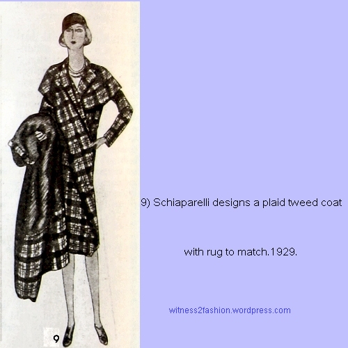 A coat and matching blanket by Elsa Schiaparelli, sketched for Delineator. Nov. 1929.