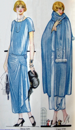 Trousseau dress, Butterick 5291, and matching cape 3788. Delineator, June 1924.
