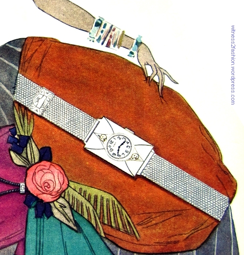 Elgin watch by Callot Soeurs, 1929. Note the bracelets on the model.