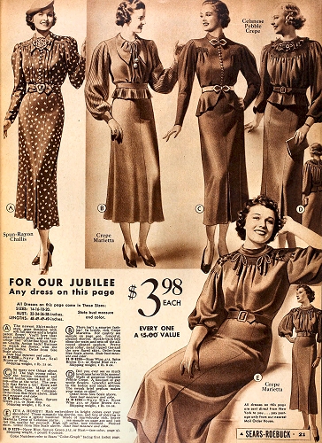 Sears dresses for $3.98 in 1936. Fall 1936 catalog.