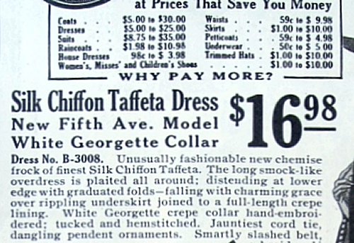 Price range of women's clothing from Bedell catalog, 1917.