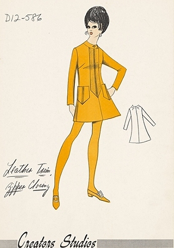 1960s zip front dress with leather trim. From Creators Studios, via NYPL Digital Collections.