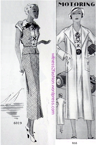 Nautical influence on dresses: Butterick 6019 from January 1935, left, and the Berth Robert catalog, 1934.