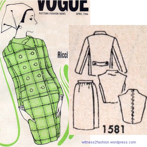 Vogue No. 1581, a suit by Nina Ricci, April 1966.