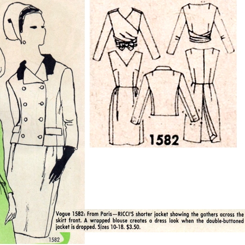 Vogue designer pattern 1582 by Nina Ricci, April 1966.