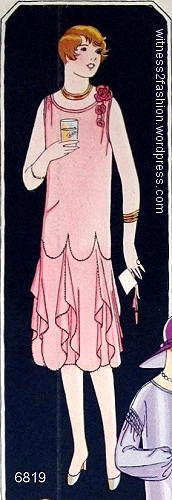 This evening pattern, No. 6819, shows that not every twenties dress had a snug hip band. 