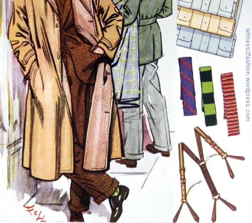 Cuffed trousers with a three piece suit: college undergraduate; Esquire, Jan. 1934.