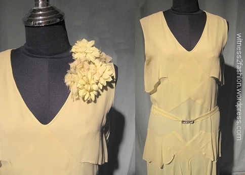Vintage late 1920s dress, with original fabric flowers.