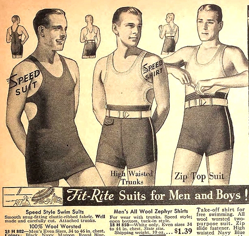 Men's swim suits from Sears, Spring 1935. 
