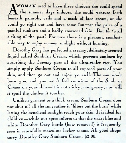 Text of Dorothy Gray ad, July 1931.
