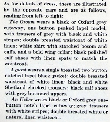 Which man wears wears what at a formal daytim wedding. Article from Esquire, June 1934.