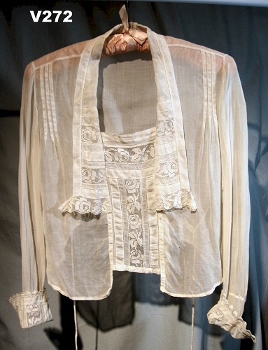A sheer vintage blouse, circa WW I, sometimes called an "Armistice Blouse."
