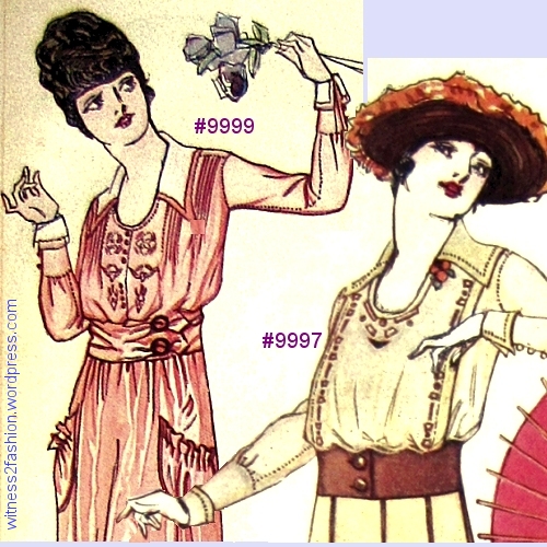 Butterick blouse patterns 9999 and 9997, Delineator, July 1918, p 51.