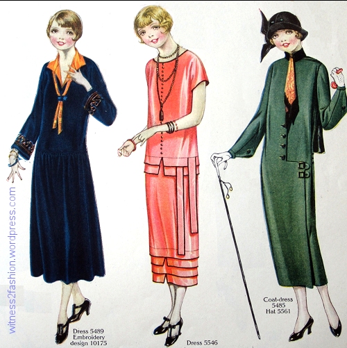 This group reminds us that there are fashions in color combinations, as well as in cut. In 1924, Orange and navy, or orange and black, did not evoke Halloween. Dellineator, Oct. 1924.