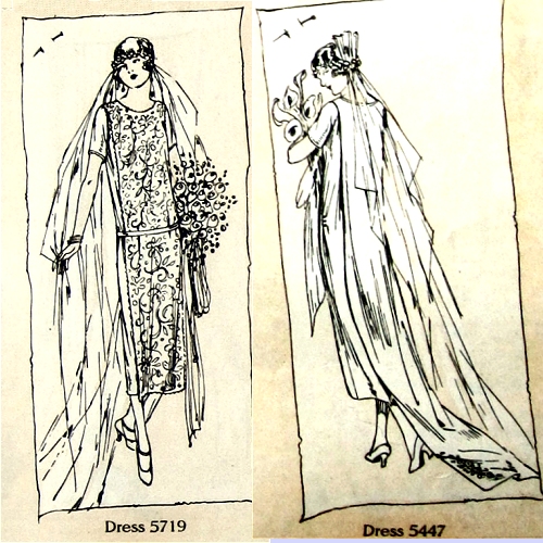 Bridal dresses, April 1925. Butterick patterns 5719 and 5447.
