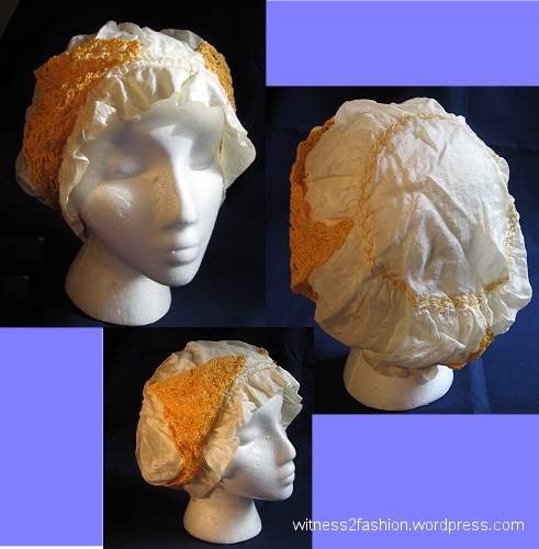 This vintage silk boudoir cap is trimmed with "wings" of crochet.