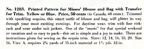 McCall 1283, circa 1946. A handbag pattern was included.