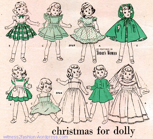 Butterick doll wardrobe patterns, December 1951, Butterick Fashion News.