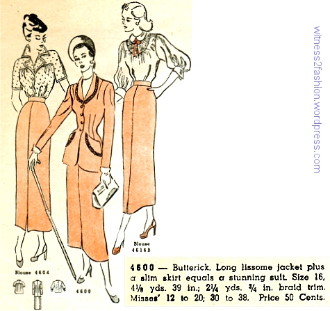 Butterick suit pattern 4600 from August 1948, Butterick store flyer.