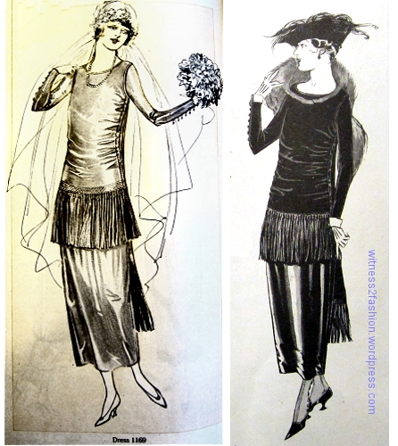 Left, wedding gown 1169, Butterick pattern from October 1918; right, the same pattern in velvet, worn for a formal occasion. (November, 1918.)
