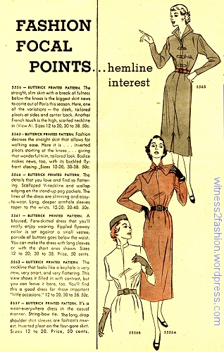 Butterick dresses with "hemline interest," page 4, January 1951.