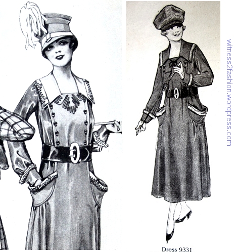 A shallow, crescent shaped pocket on Butterick 9931, for women or for teens. 1917.