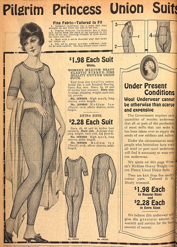 Women's union suit from Sears catalog long johns 1918 1910s 1920s