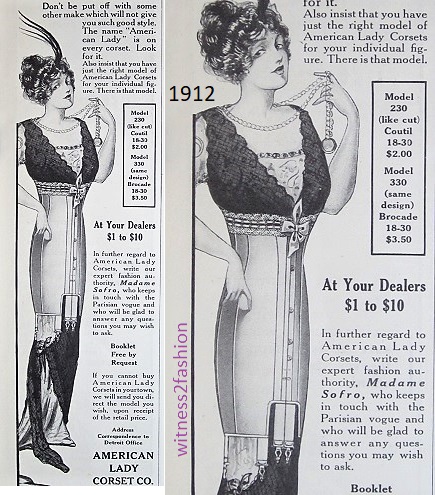 1912 fashion corset ideal figure women's styles 1910s